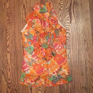 Multicolor mock neck tank with ruffles